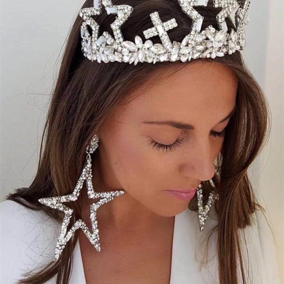 Royal Bohemia Silver Star Drop Big Hoops Earrings - Picture 10 of 10